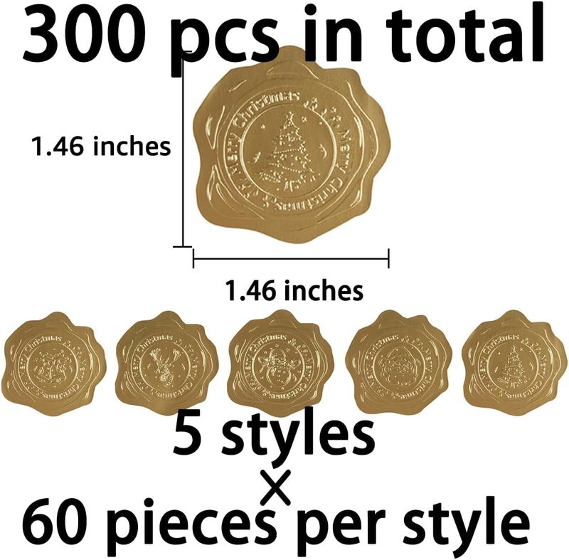 Homtable 300 Pieces Embossed Gold Foil Stickers Gold Stickers for Envelopes, Wedding Invitations, Christmas Greeting Cards Envelopes (Gold Christmas) - Image 2